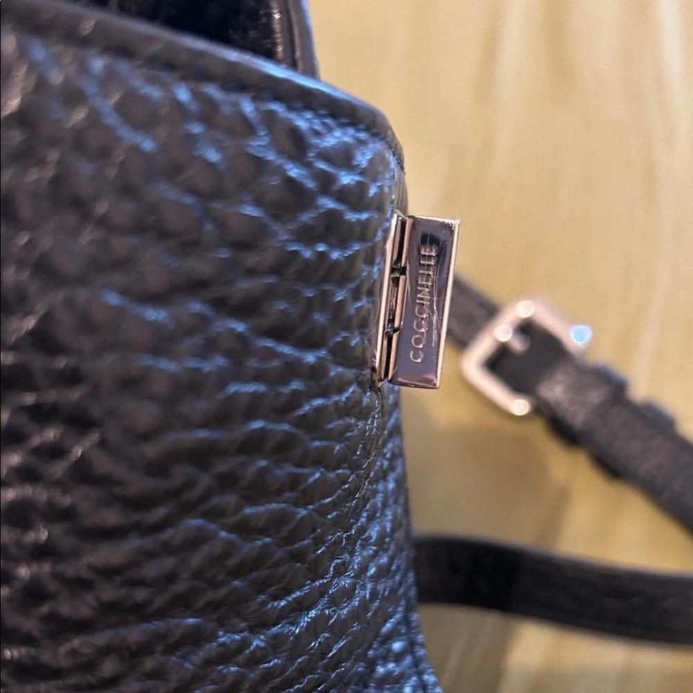 Coccinelle Black Pebbled Leather Satchel Bag – Italian Leather Crossbody